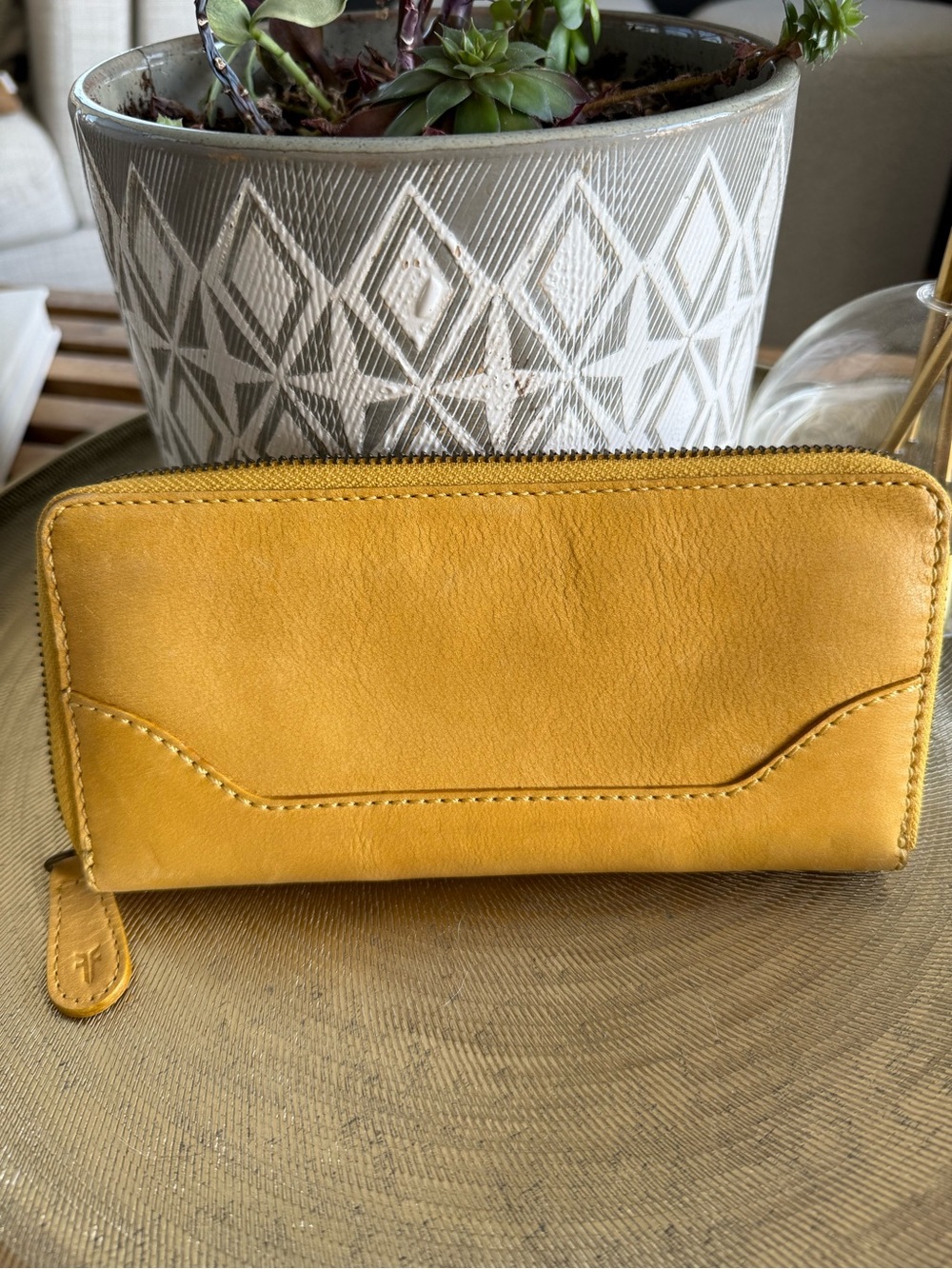 Frye Yellow Leather Zip Wallet